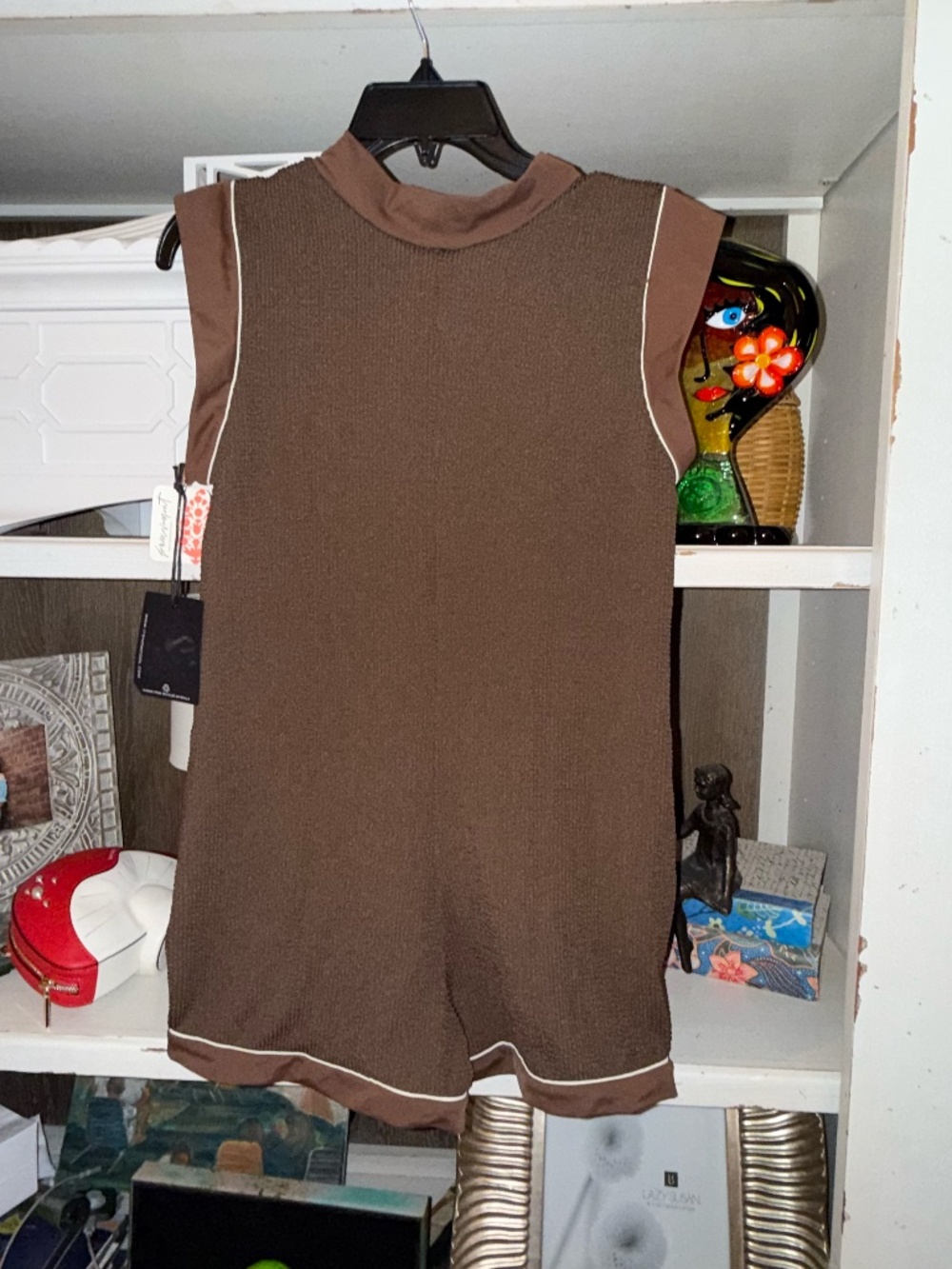It's now cool Large L brown button up swimsuit chocolate butter one piece - Picture 9 of 9